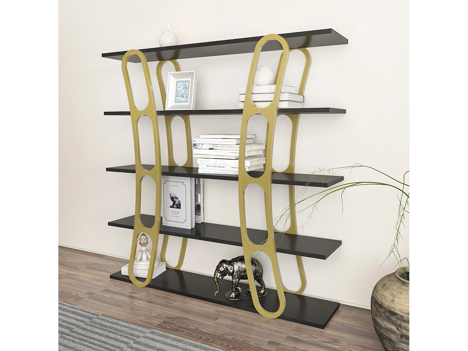 Étagère bibliothèque design Fortin H120cm Noir et Or