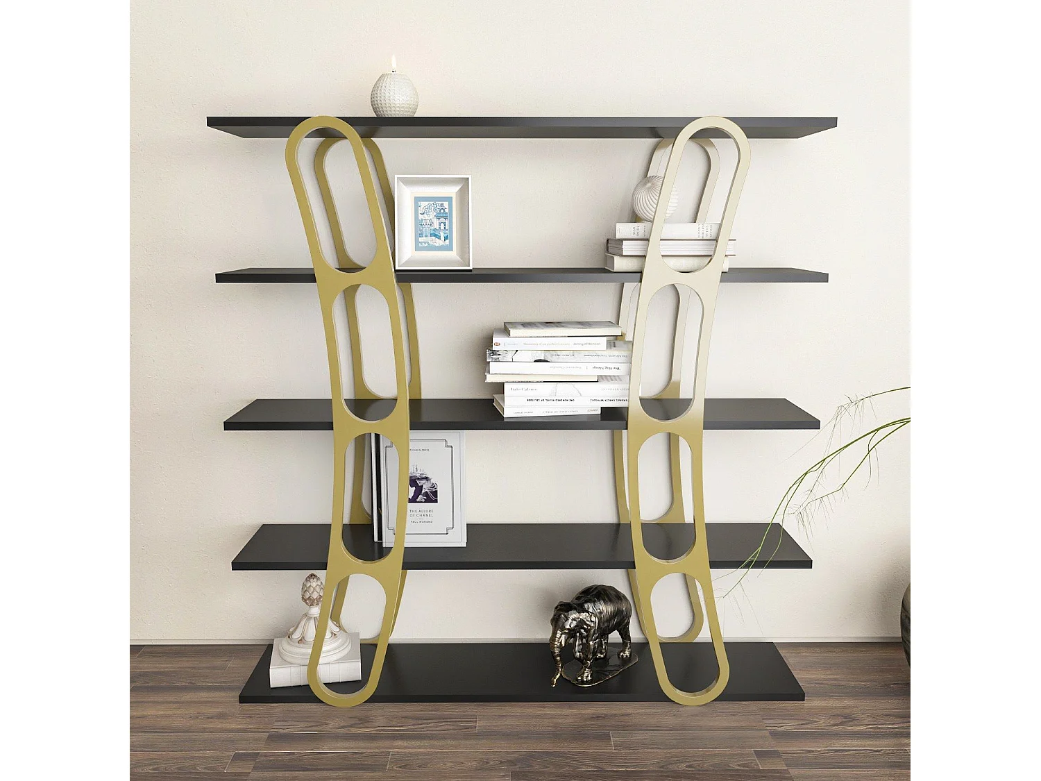 Étagère bibliothèque design Fortin H120cm Noir et Or