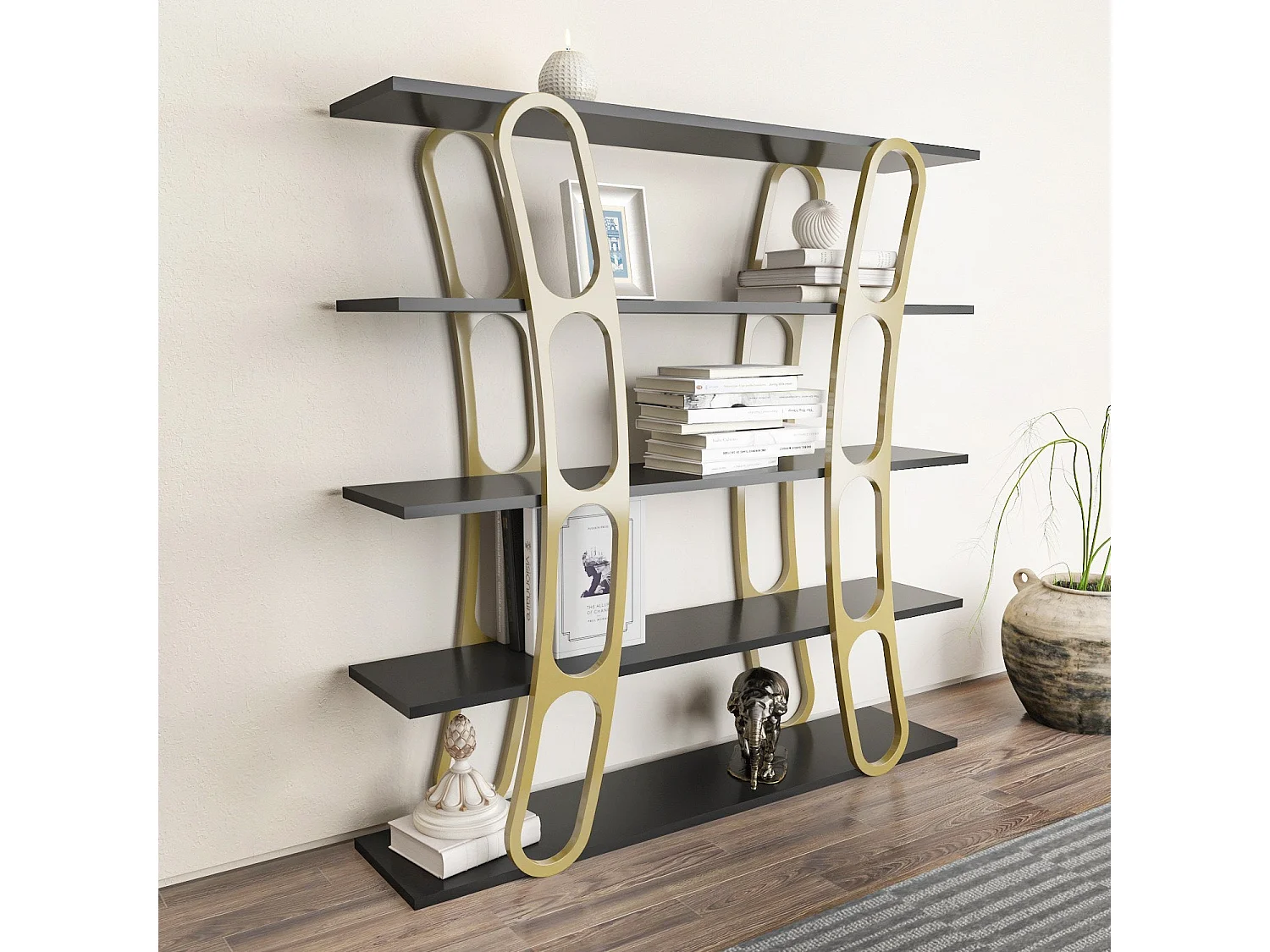 Étagère bibliothèque design Fortin H120cm Noir et Or