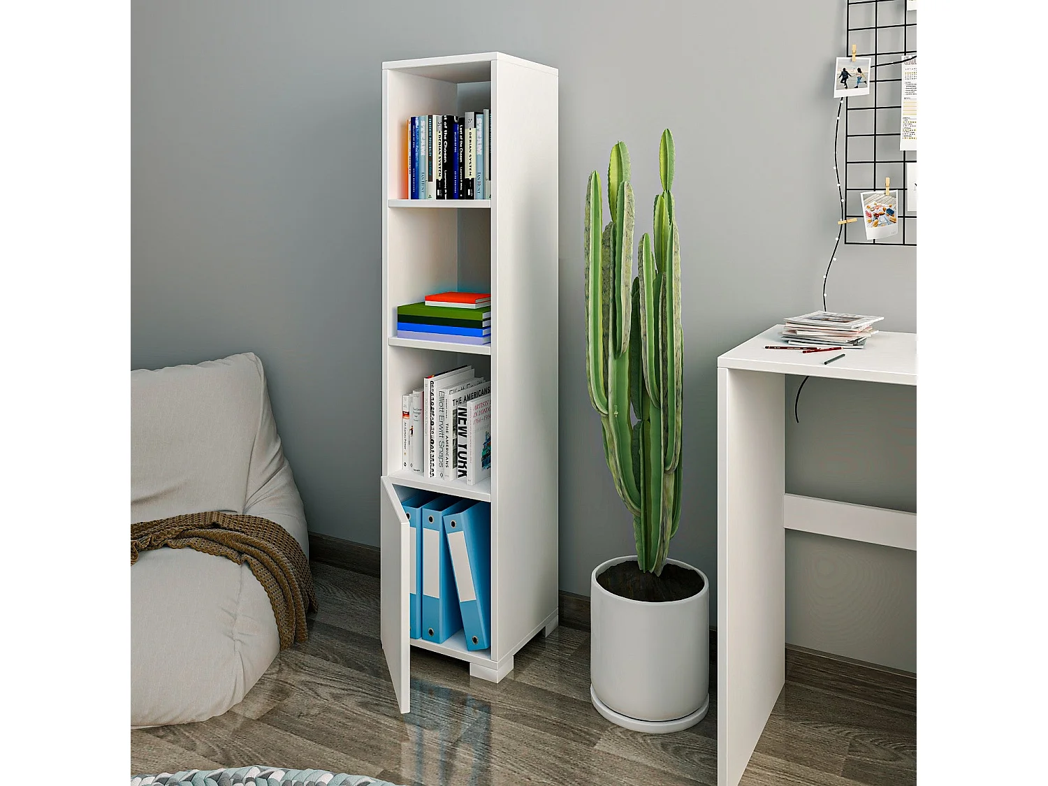 Bibliothèque – 136 cm x 31 cm x 29,6 cm – Blanc – Panneau de particules mélaminé