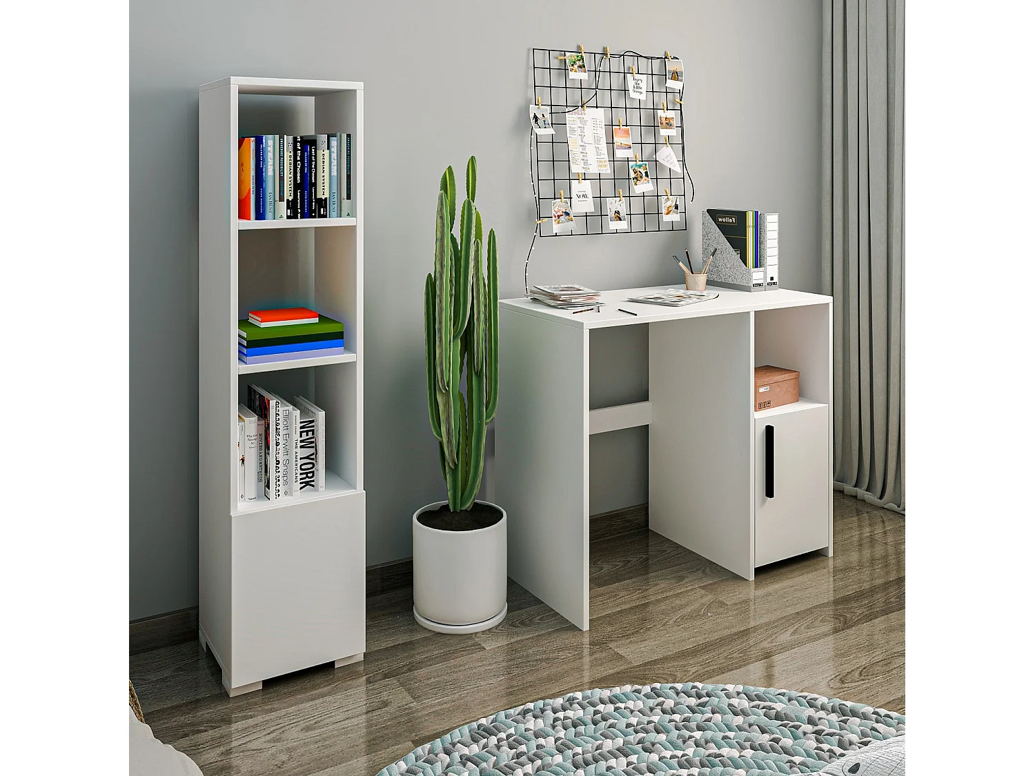 Bibliothèque – 136 cm x 31 cm x 29,6 cm – Blanc – Panneau de particules mélaminé