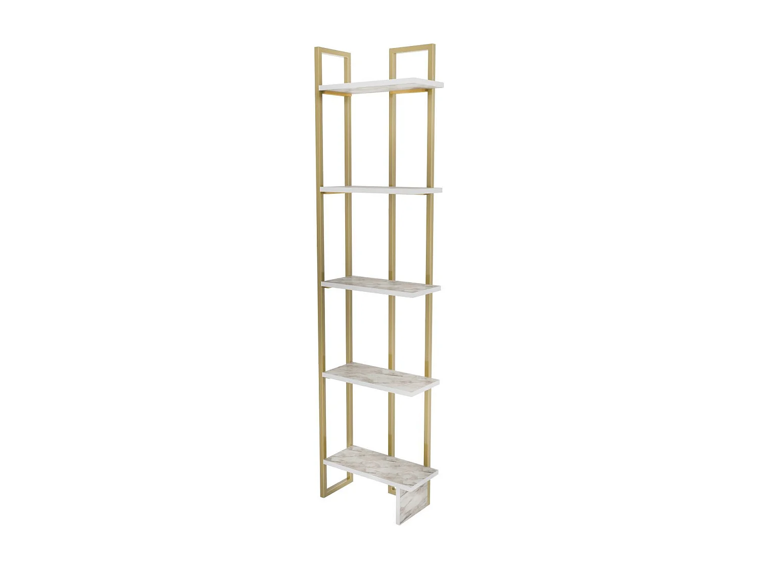 Étagère bibliothèque d'angle Haes L45cm Métal Or et Bois Effet marbre blanc