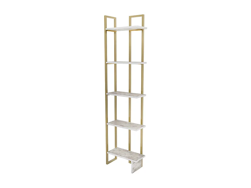 Étagère bibliothèque d'angle Haes L45cm Métal Or et Bois Effet marbre blanc