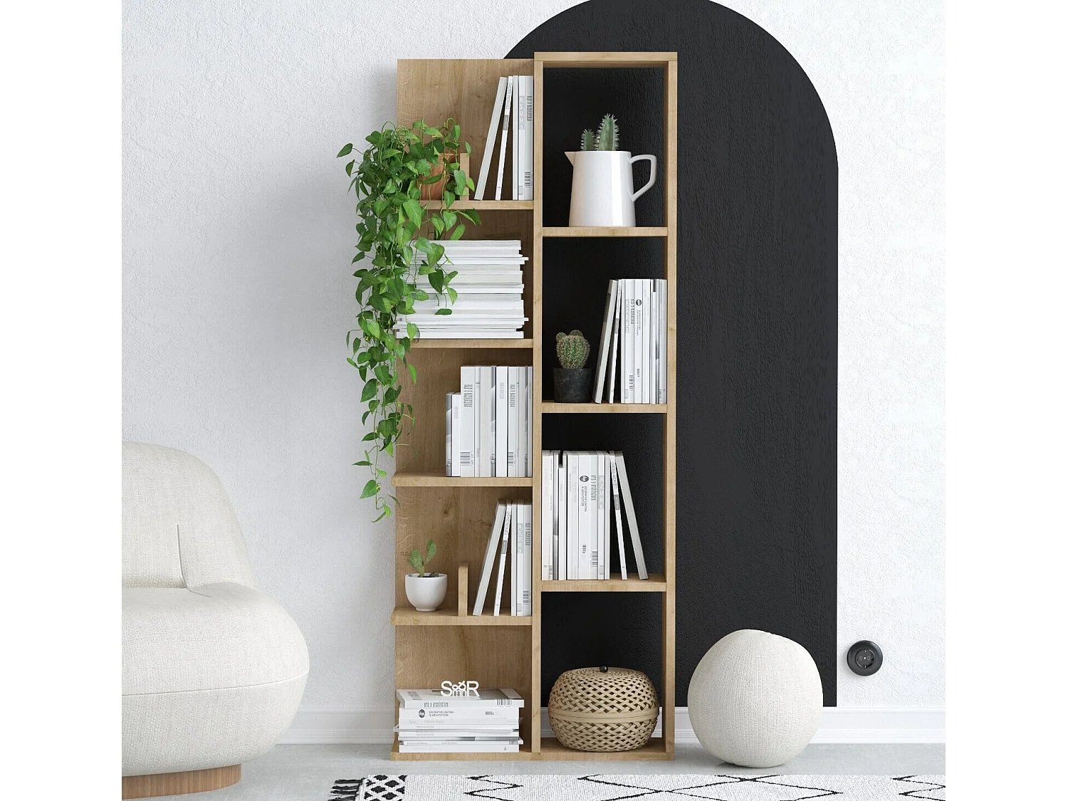 Bibliothèque en chêne – 60 x 18 x 150 cm – chêne – panneaux de particules