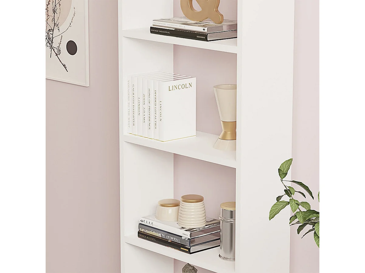 Bücherregal im skandinavischen Stil – 160 x 50 x 19,6 cm – Weiß – Melaminbeschichtete Spanplatte