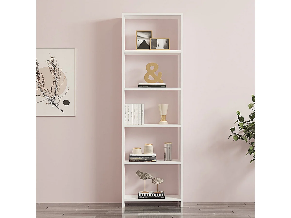 Bücherregal im skandinavischen Stil – 160 x 50 x 19,6 cm – Weiß – Melaminbeschichtete Spanplatte