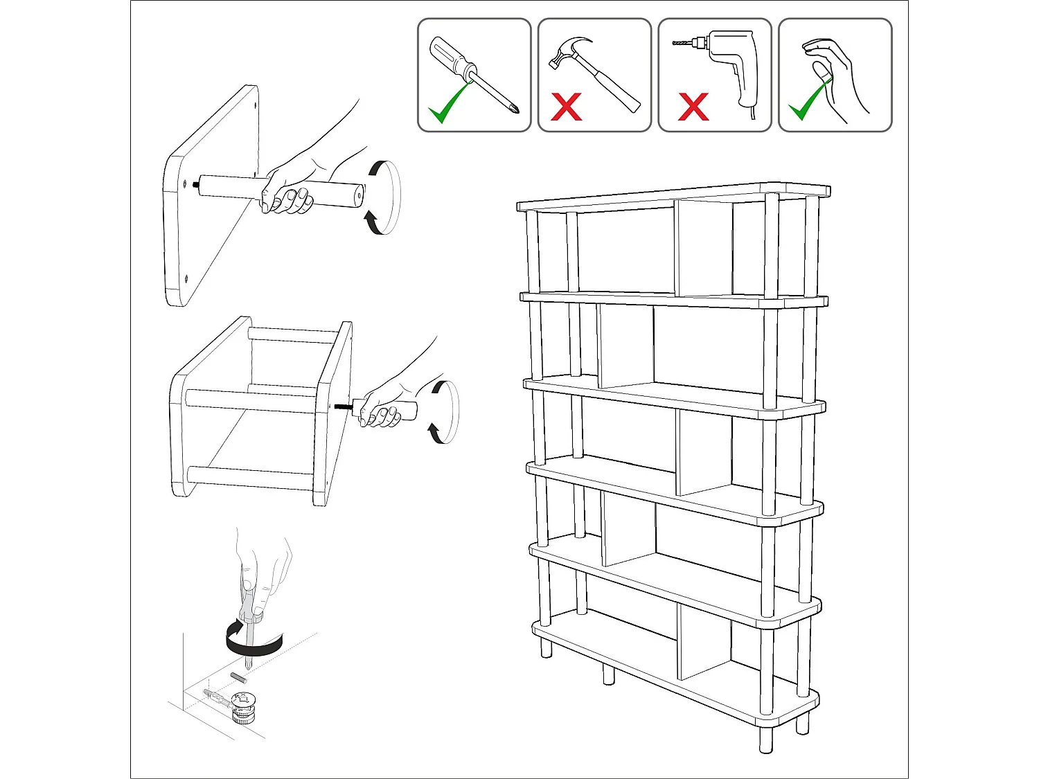 Bibliothèque – 120 cm x 168,5 cm x 28 cm – Noir et pin atlantique – Panneaux de particules mélaminés