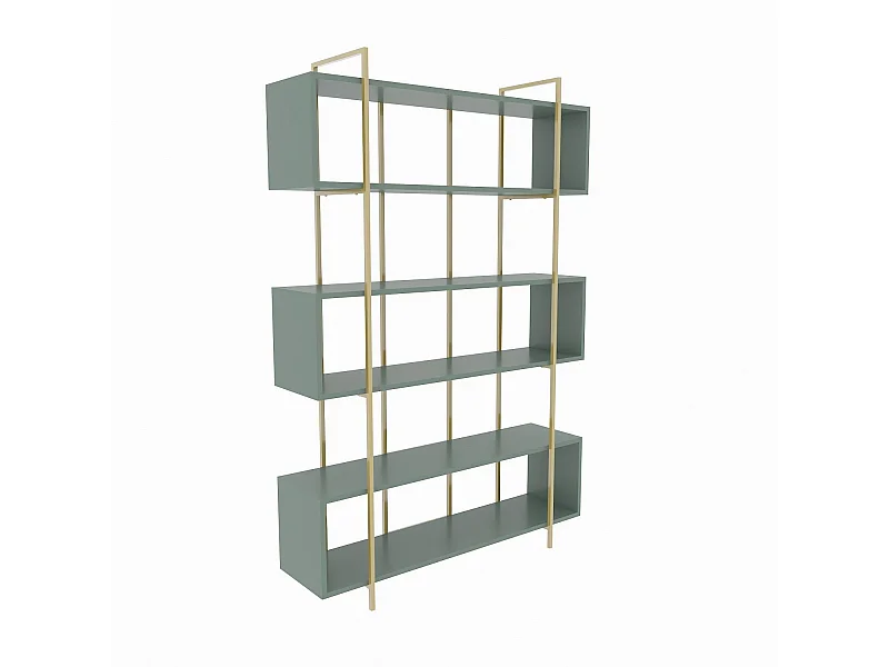 Librería elegante – 120 x 180 x 29,6 cm – verde y dorado – tablero de partículas revestido de melamina