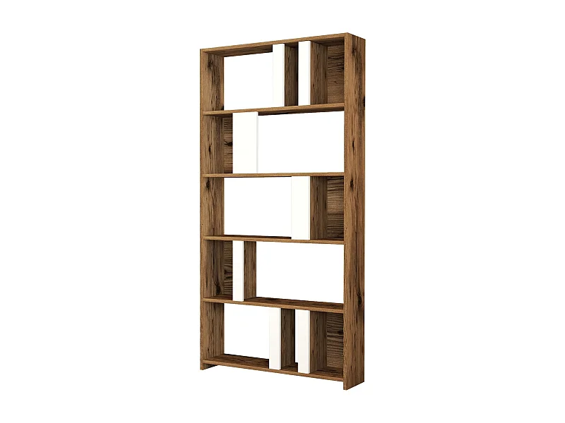 Librería moderna – 90 x 180 x 20 cm – Nogal y Blanco – MDF recubierto de melamina