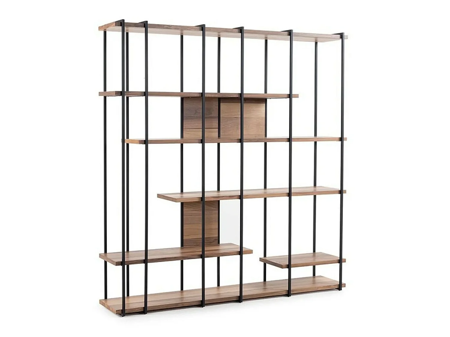 Bibliothèque en noyer – 170 x 180 x 35 cm – noyer – aggloméré mélaminé