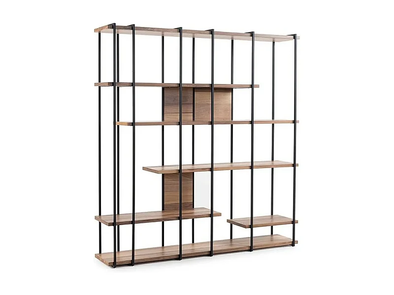 Bibliothèque en noyer – 170 x 180 x 35 cm – noyer – aggloméré mélaminé