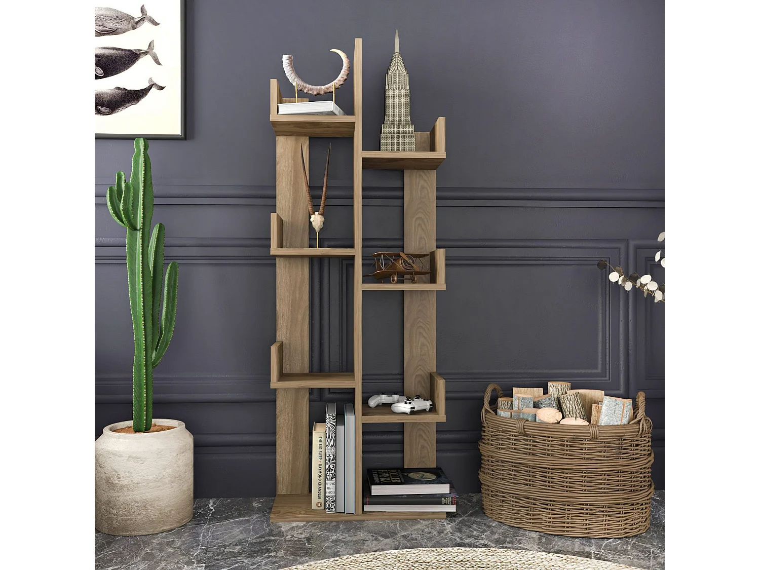 Moderne Oud Eiken Boekenkast, 50 x 22 x 173 cm | 100% melamine gecoate spaanplaat, 18 mm dik | Stijlvolle en functionele opbergruimte voor t