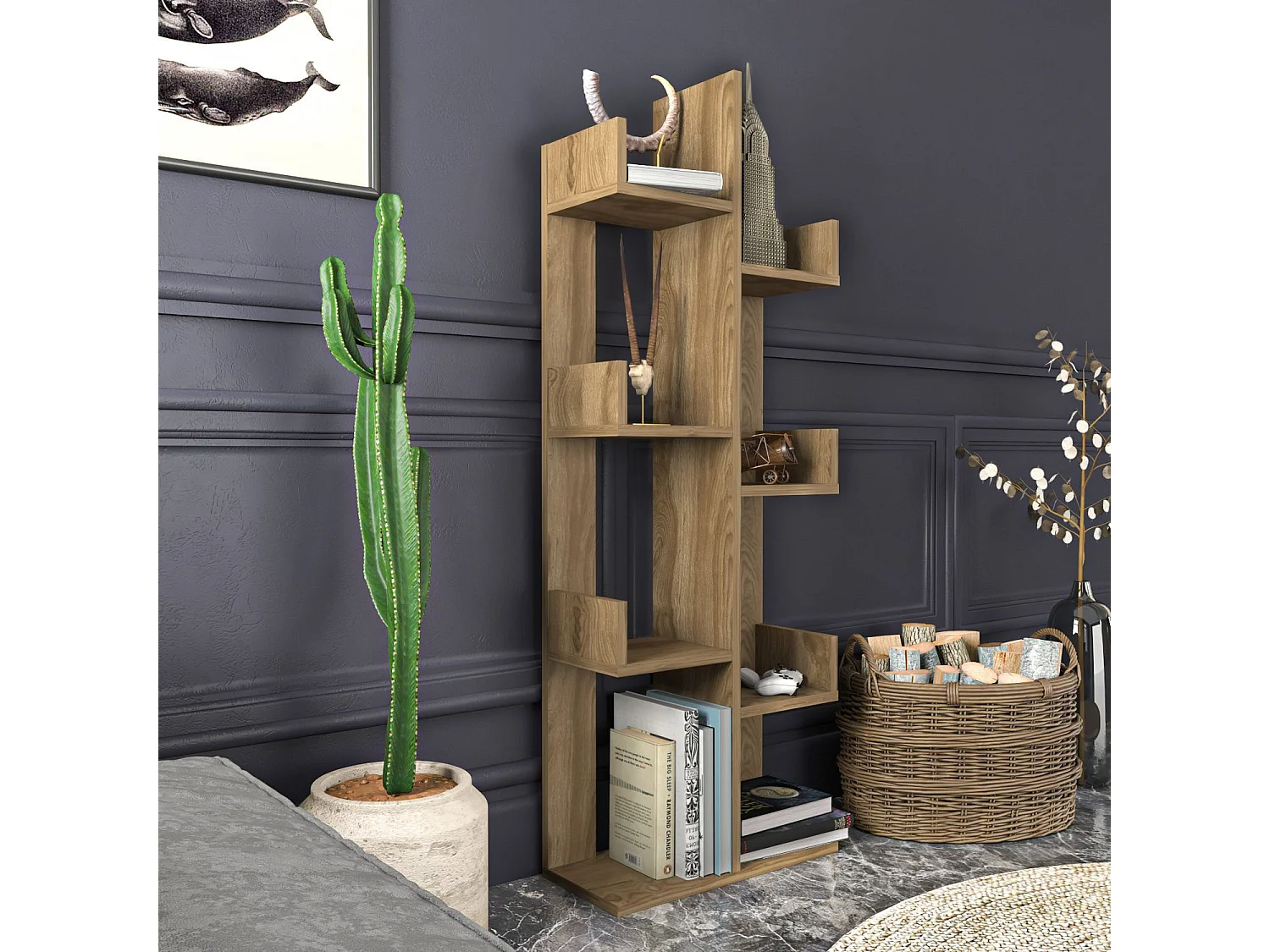 Moderne Oud Eiken Boekenkast, 50 x 22 x 173 cm | 100% melamine gecoate spaanplaat, 18 mm dik | Stijlvolle en functionele opbergruimte voor t