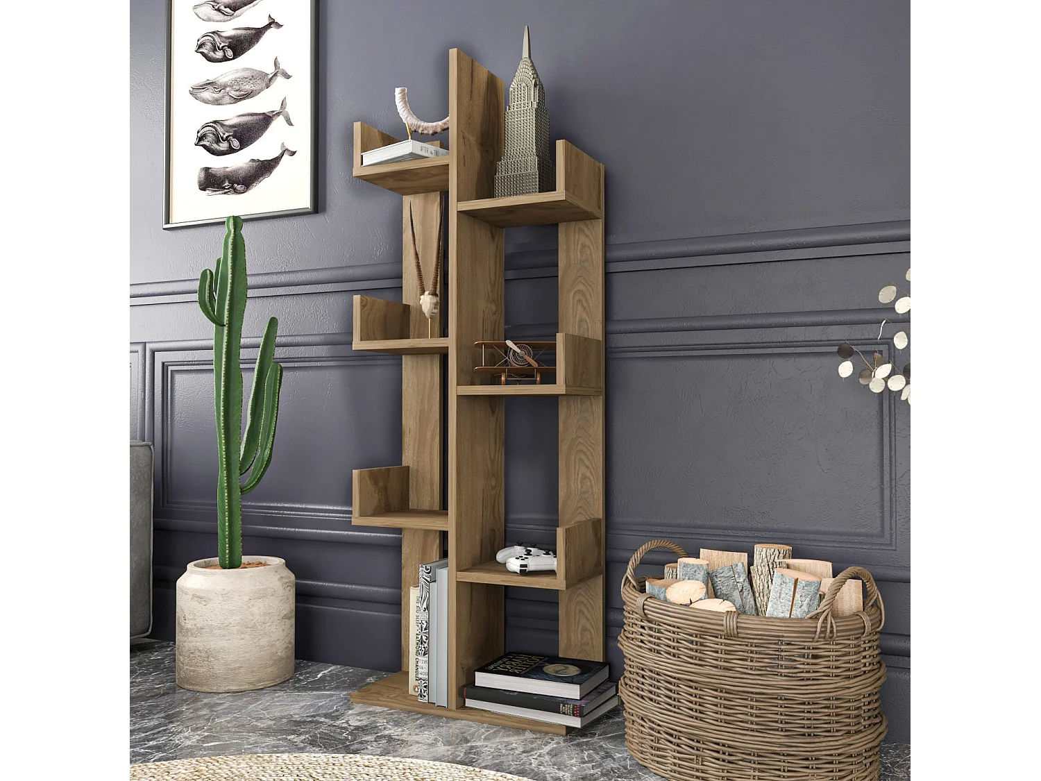 Moderne Oud Eiken Boekenkast, 50 x 22 x 173 cm | 100% melamine gecoate spaanplaat, 18 mm dik | Stijlvolle en functionele opbergruimte voor t