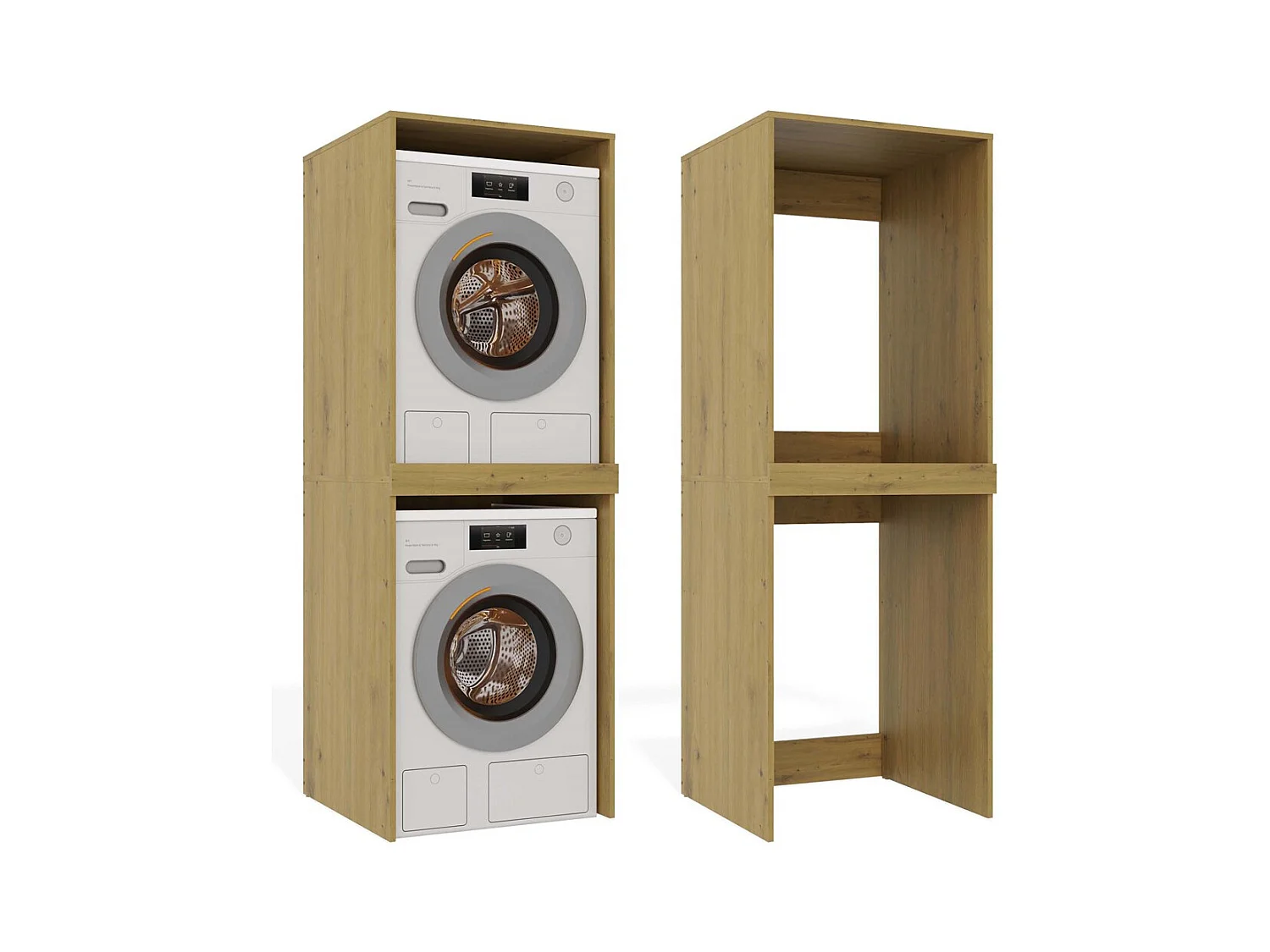 POLA TWIN - Armoire de salle de bain pour lave-linge et sèche-linge avec colonne étagère - Chêne