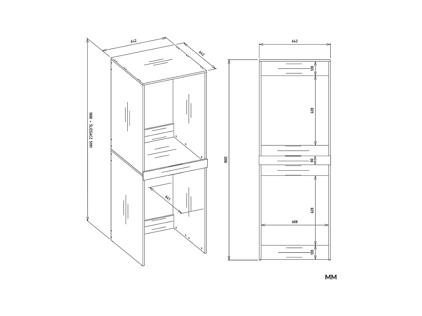 POLA TWIN - Armoire de salle de bain pour lave-linge et sèche-linge avec colonne étagère - Chêne