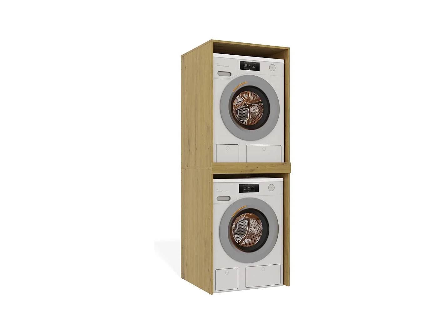 POLA TWIN - Armoire de salle de bain pour lave-linge et sèche-linge avec colonne étagère - Chêne