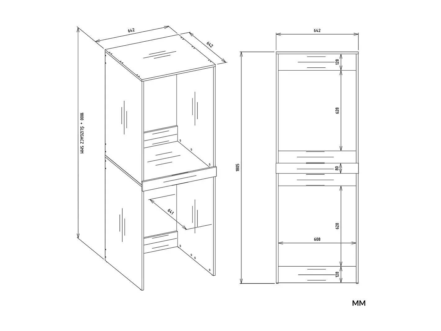 Szafka POLA TWIN |Dąb  Artisan |64x64x180 cm | Słupek na Pralkę i Suszarkę