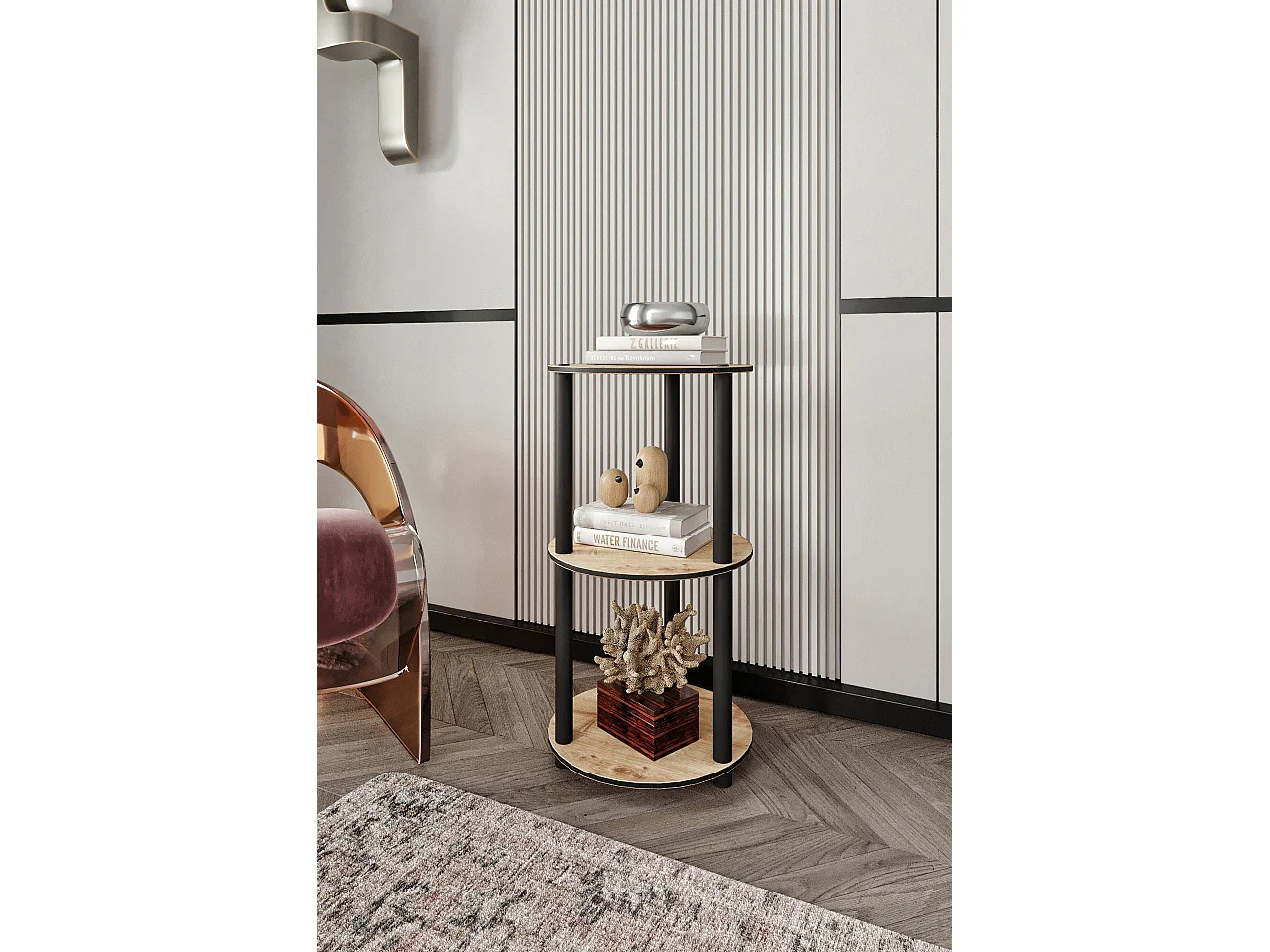 Rundes 3-stöckiges Regal aus Eiche – modernes und funktionales Design