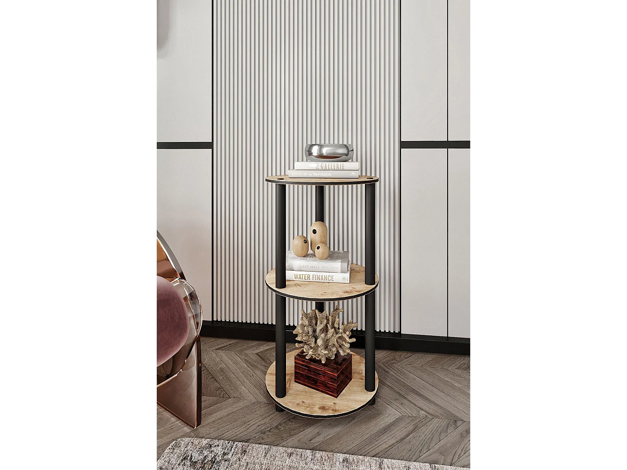 Rundes 3-stöckiges Regal aus Eiche – modernes und funktionales Design