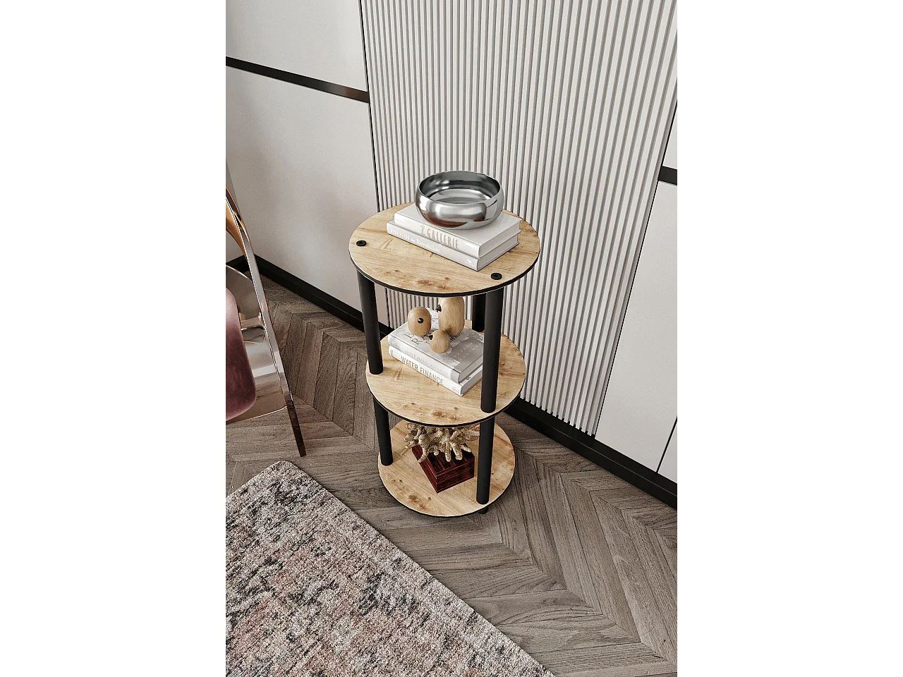 Rundes 3-stöckiges Regal aus Eiche – modernes und funktionales Design