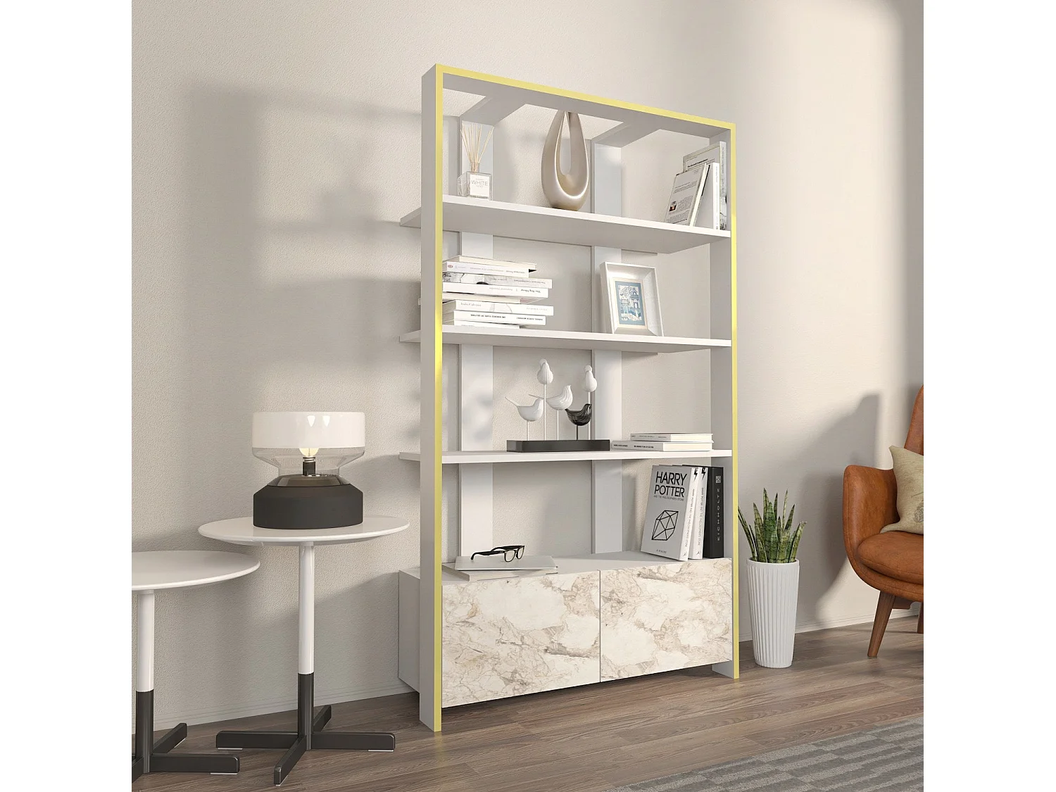 Elegancki biały regał, 37" x 12" x 63" | Wykonany w 100% z płyty wiórowej pokrytej melaminą, o grubości 18 mm | Idealny do przechowywania w