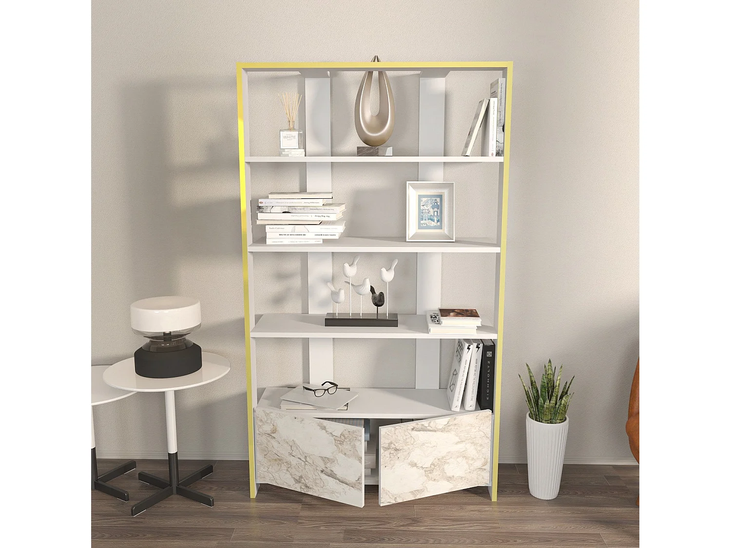 Elegancki biały regał, 37" x 12" x 63" | Wykonany w 100% z płyty wiórowej pokrytej melaminą, o grubości 18 mm | Idealny do przechowywania w