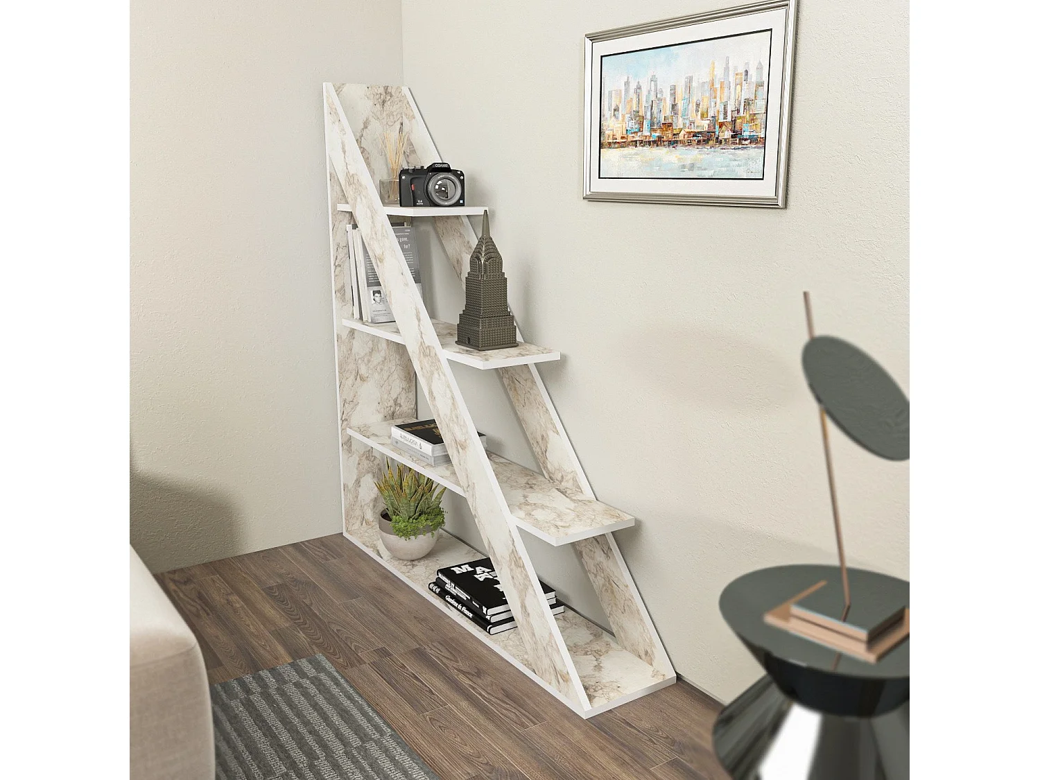 Étagère blanche élégante, 120 cm x 131,8 cm x 25 cm | Panneau de particules 100 % mélaminé, épaisseur 18 mm | Idéal pour le rangement modern