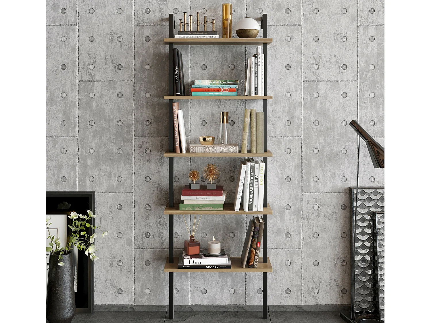 Estante Industrial em Nogueira e Preto - Estilo Moderno para sua Casa ou Escritório