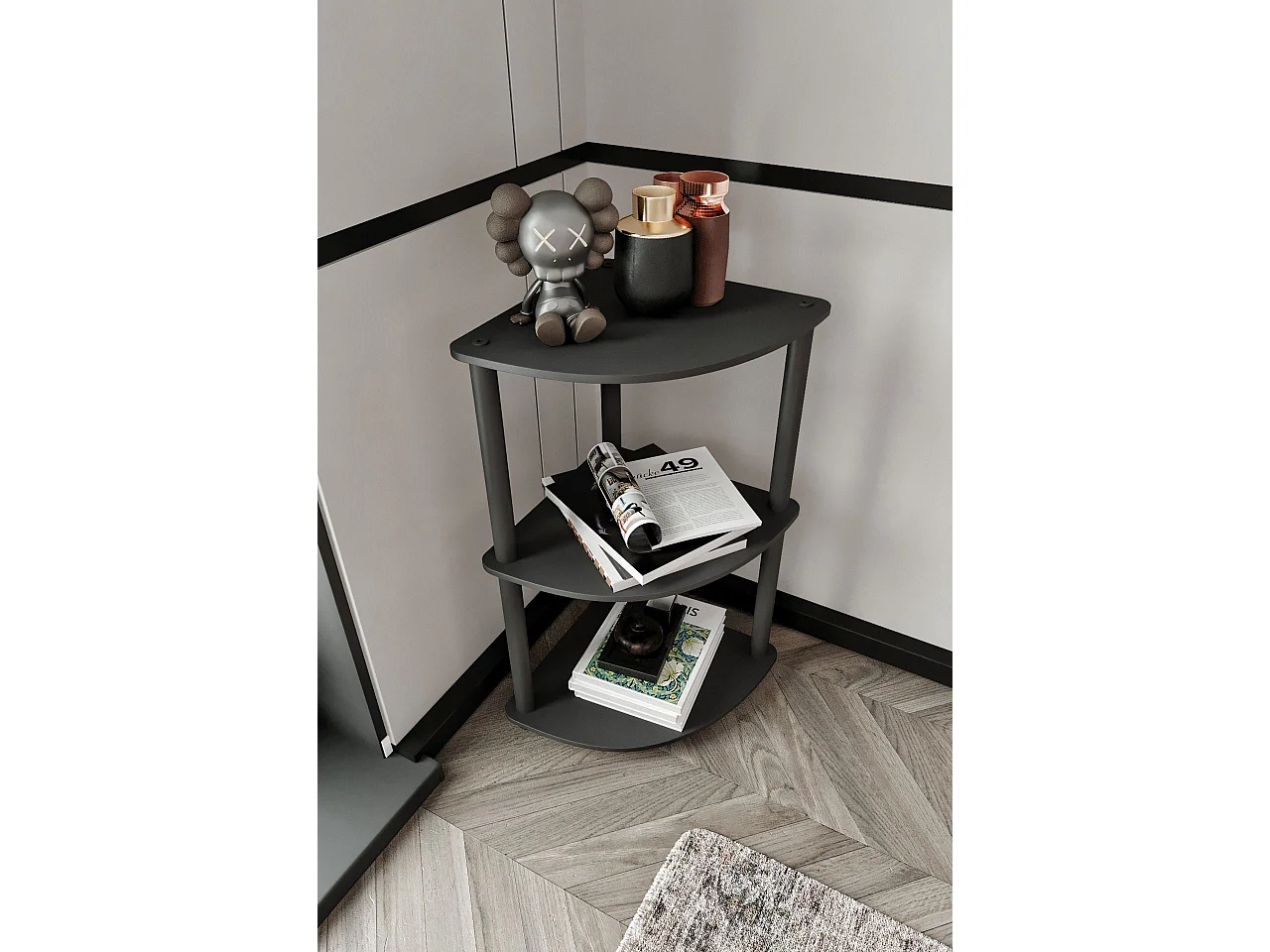 Zwarte 3-laags hoekplank - Premium modern design