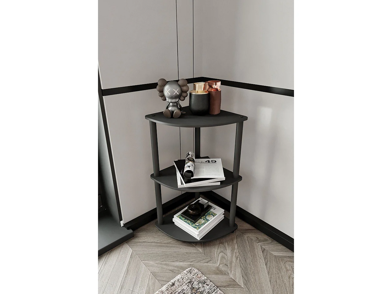 Zwarte 3-laags hoekplank - Premium modern design