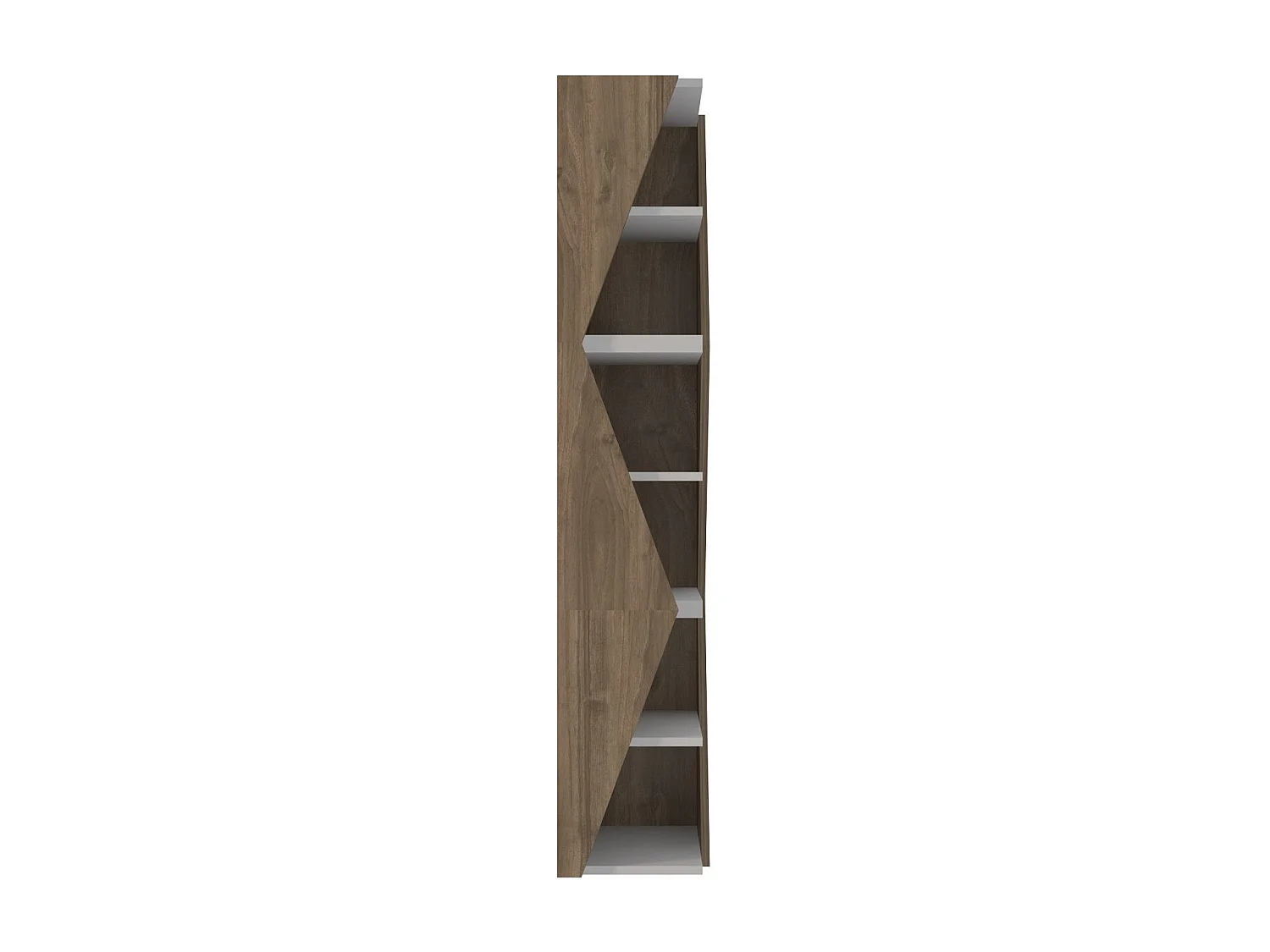 Étagère élégante en noyer et blanc, hauteur 165 cm, largeur 31,8 cm | Panneau de particules 100 % mélaminé, épaisseur 18 mm | Rangement élég