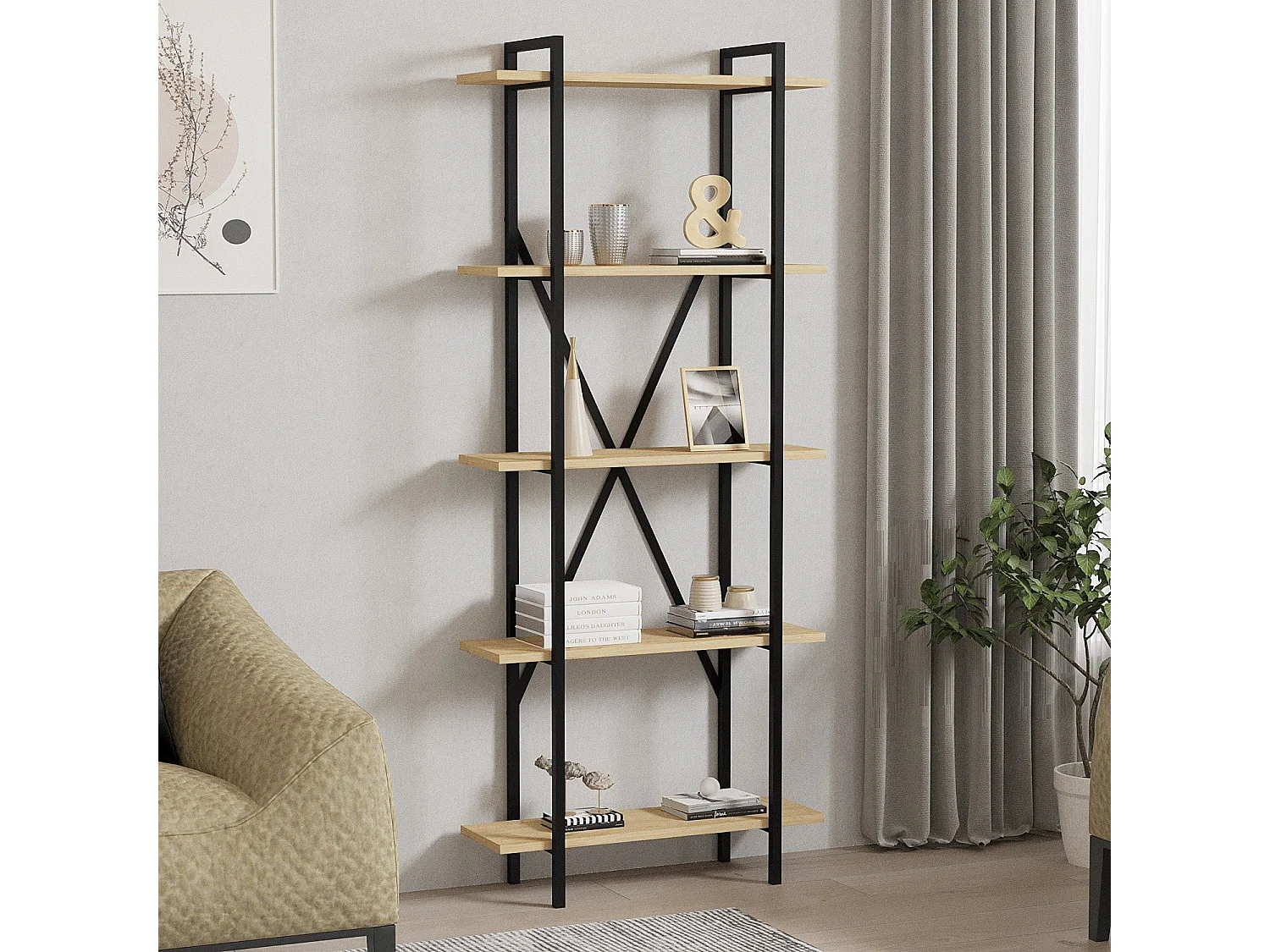 Moderne plank – 72 x 170 x 25 cm – Eiken en zwart – Melamine gecoate spaanplaat