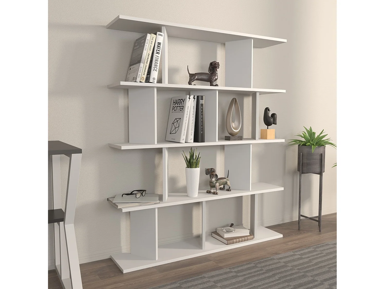 Étagère blanche élégante, 120 cm x 141 cm x 24,6 cm | Panneau de particules 100 % mélaminé, épaisseur 18 mm | Idéal pour le rangement modern