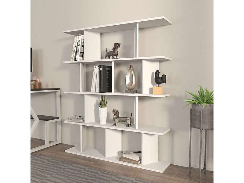 Étagère blanche élégante, 120 cm x 141 cm x 24,6 cm | Panneau de particules 100 % mélaminé, épaisseur 18 mm | Idéal pour le rangement modern