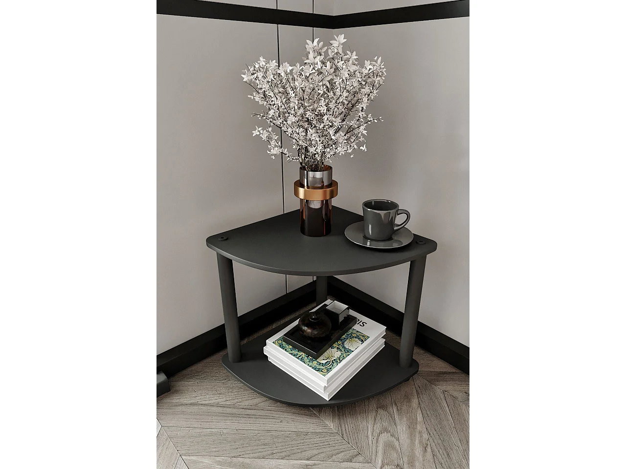 Zwarte hoekplank met 2 planken - Premium modern design