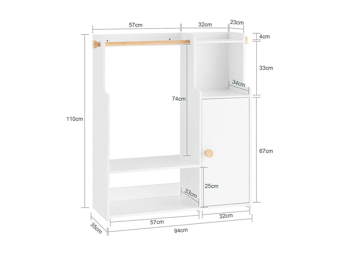 SoBuy Armario Infantil Blanco con 2 Estantes y 1 Puerta 94x35x110 cm KMB110-W ES