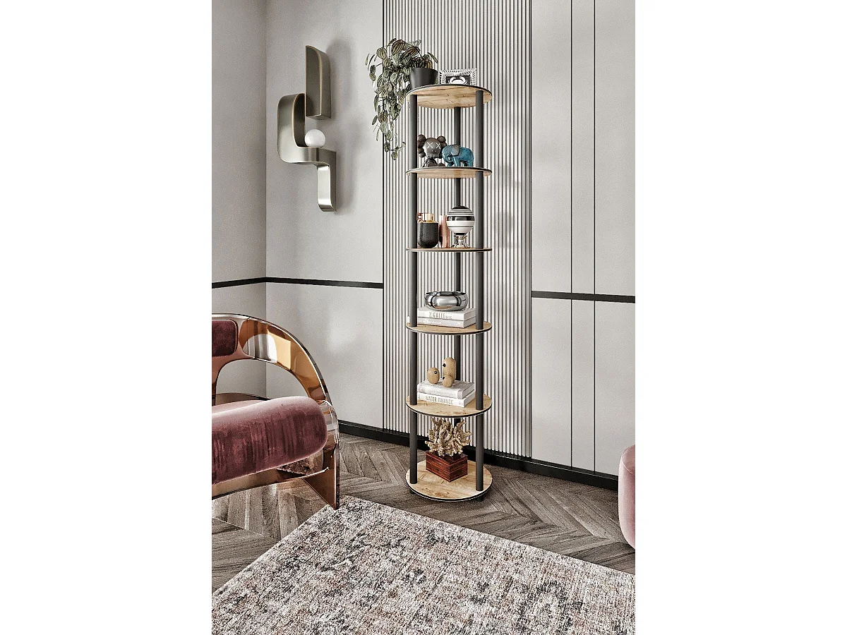 Eiken ronde plank met 6 niveaus - elegant verticaal ontwerp