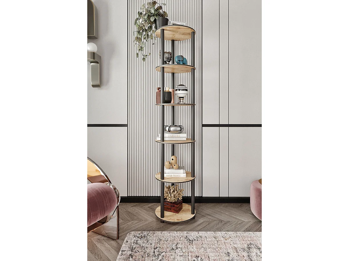 Eiken ronde plank met 6 niveaus - elegant verticaal ontwerp