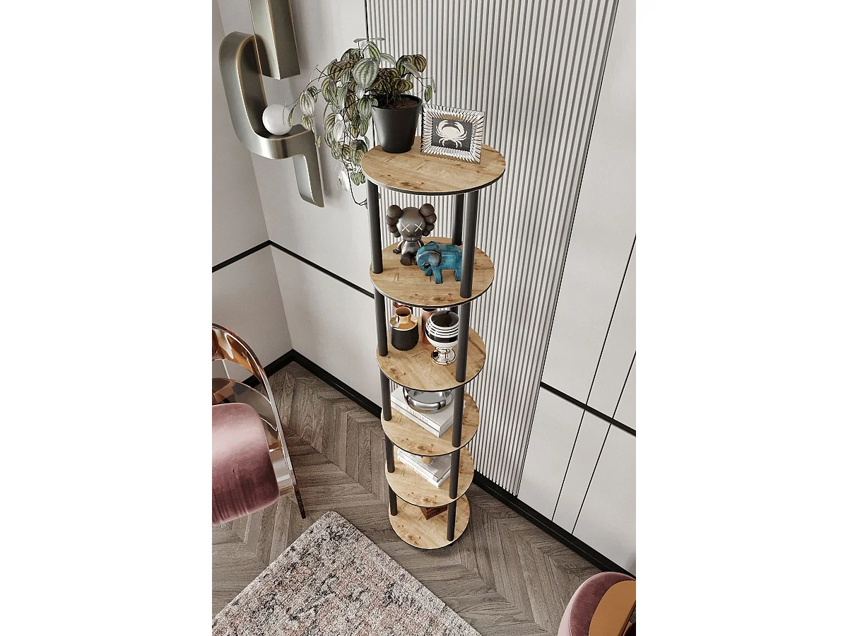 Eiken ronde plank met 6 niveaus - elegant verticaal ontwerp