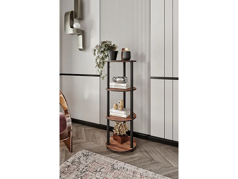 Rundes Regal mit 4 Ebenen aus Walnussholz – Hochwertiges modernes Design