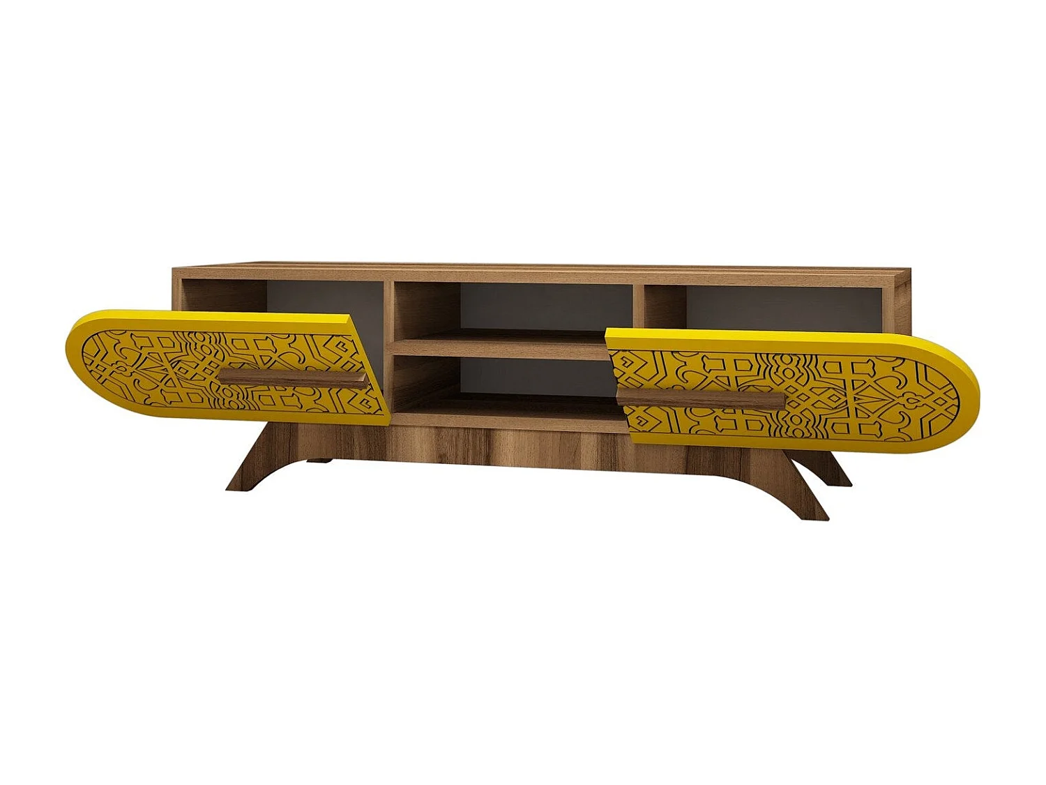 TV-meubel – 145 x 37 x 37 cm – Notenhout en Geel – Melamine gecoate spaanplaat