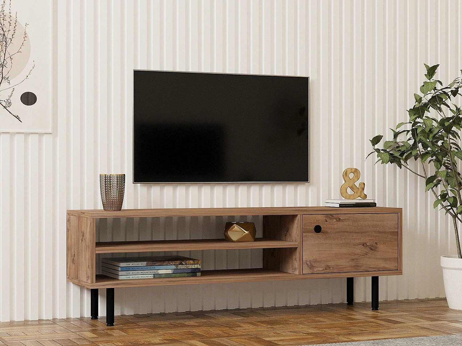TV-Ständer – 120 x 38 x 30 cm – Atlantische Kiefer – Melaminbeschichtete Spanplatte