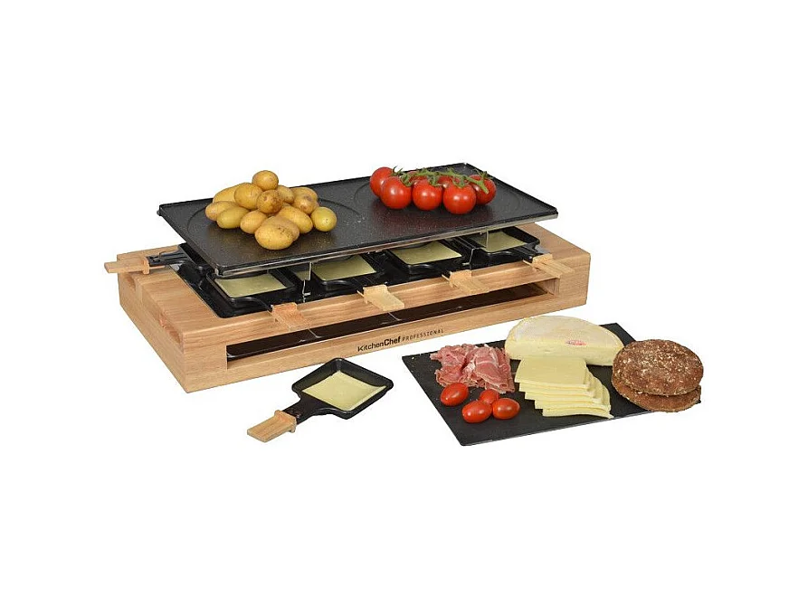 Raclettegerät für 8 Personen Kitchen Chef KCWOOD 8 MAXI mit Grill und Crepe Maker