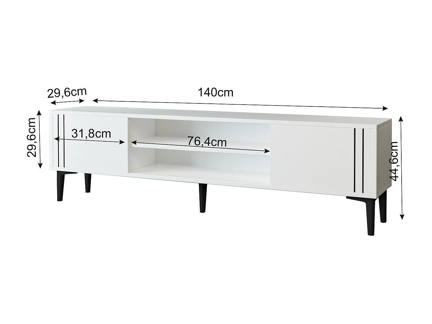 Meuble TV – 140 cm x 44,6 cm x 29,6 cm – Blanc – Panneau de particules mélaminé
