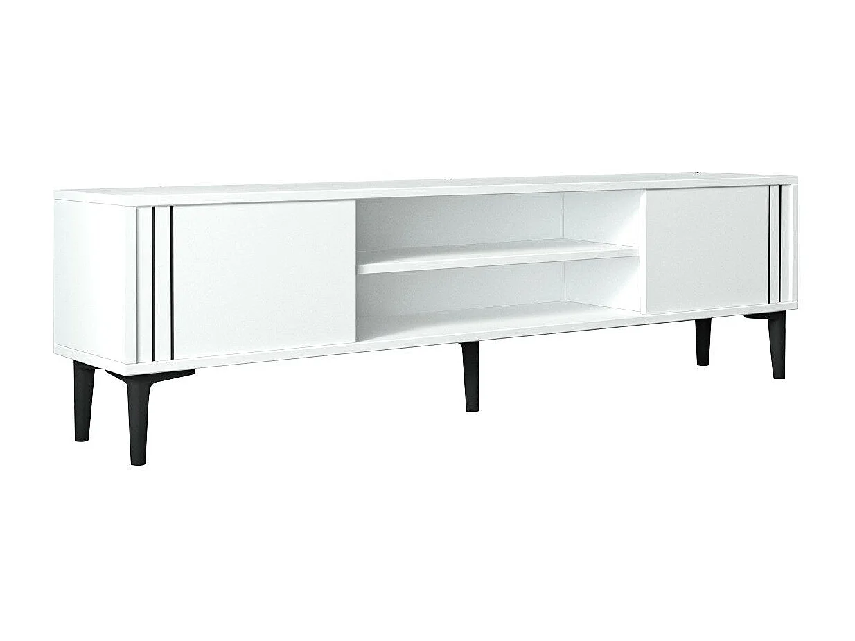Meuble TV – 140 cm x 44,6 cm x 29,6 cm – Blanc – Panneau de particules mélaminé