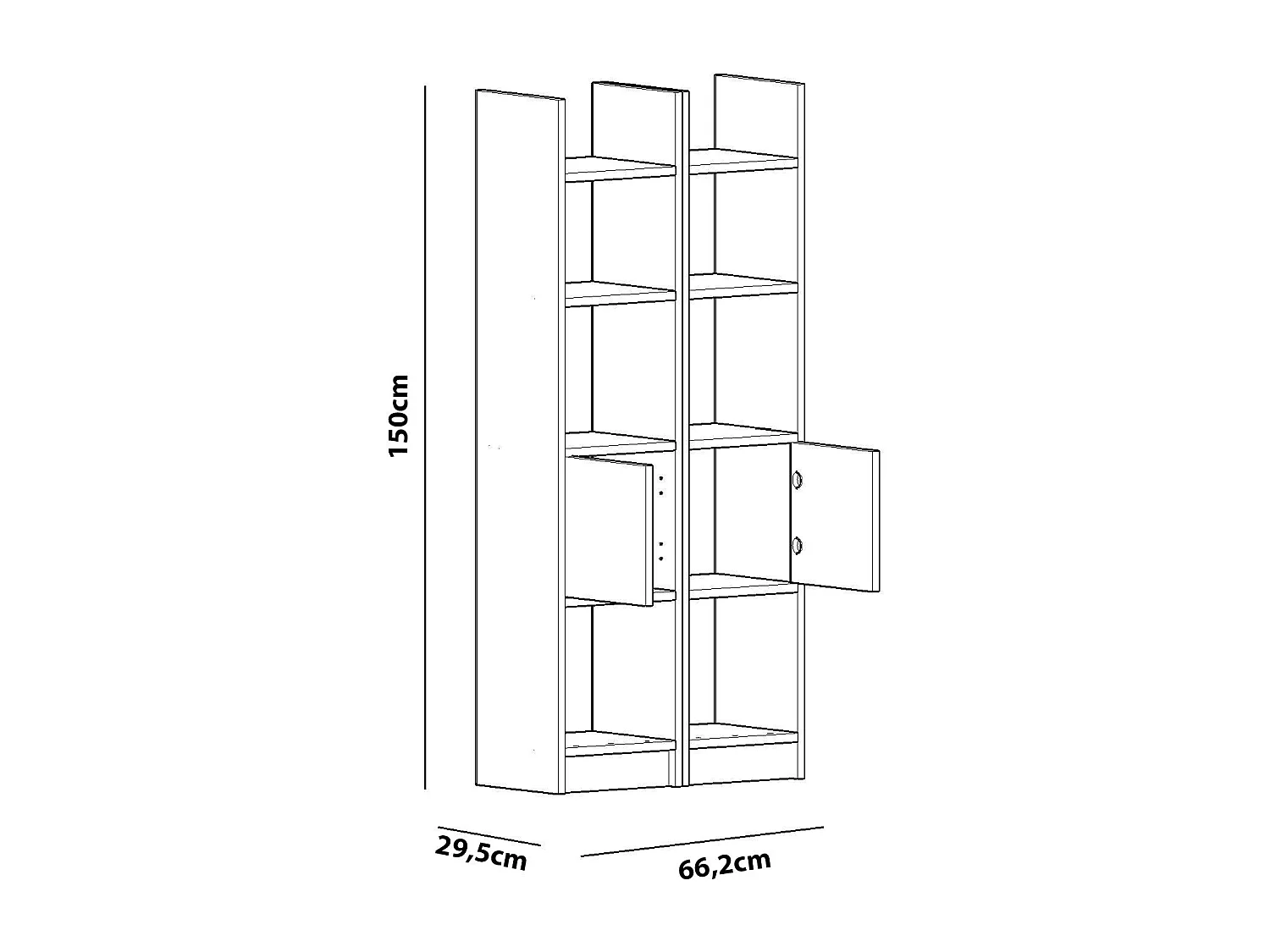 Moderne boekenkast – 66,2 cm x 150 cm x 29,5 cm – Wit – Melamine gecoate spaanplaat