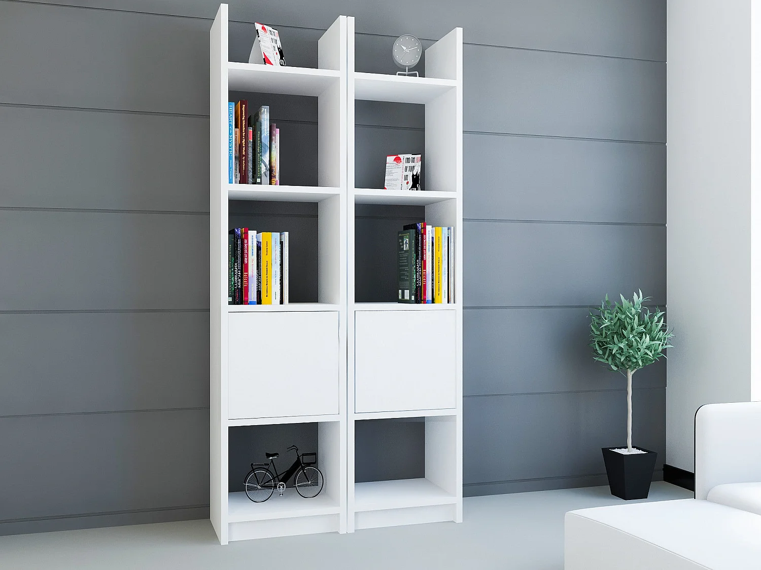 Bibliothèque Moderne – 66,2 cm x 150 cm x 29,5 cm – Blanc – Panneaux de particules mélaminés