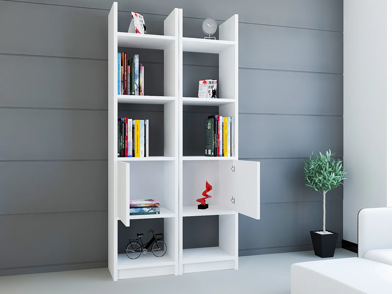 Bibliothèque Moderne – 66,2 cm x 150 cm x 29,5 cm – Blanc – Panneaux de particules mélaminés