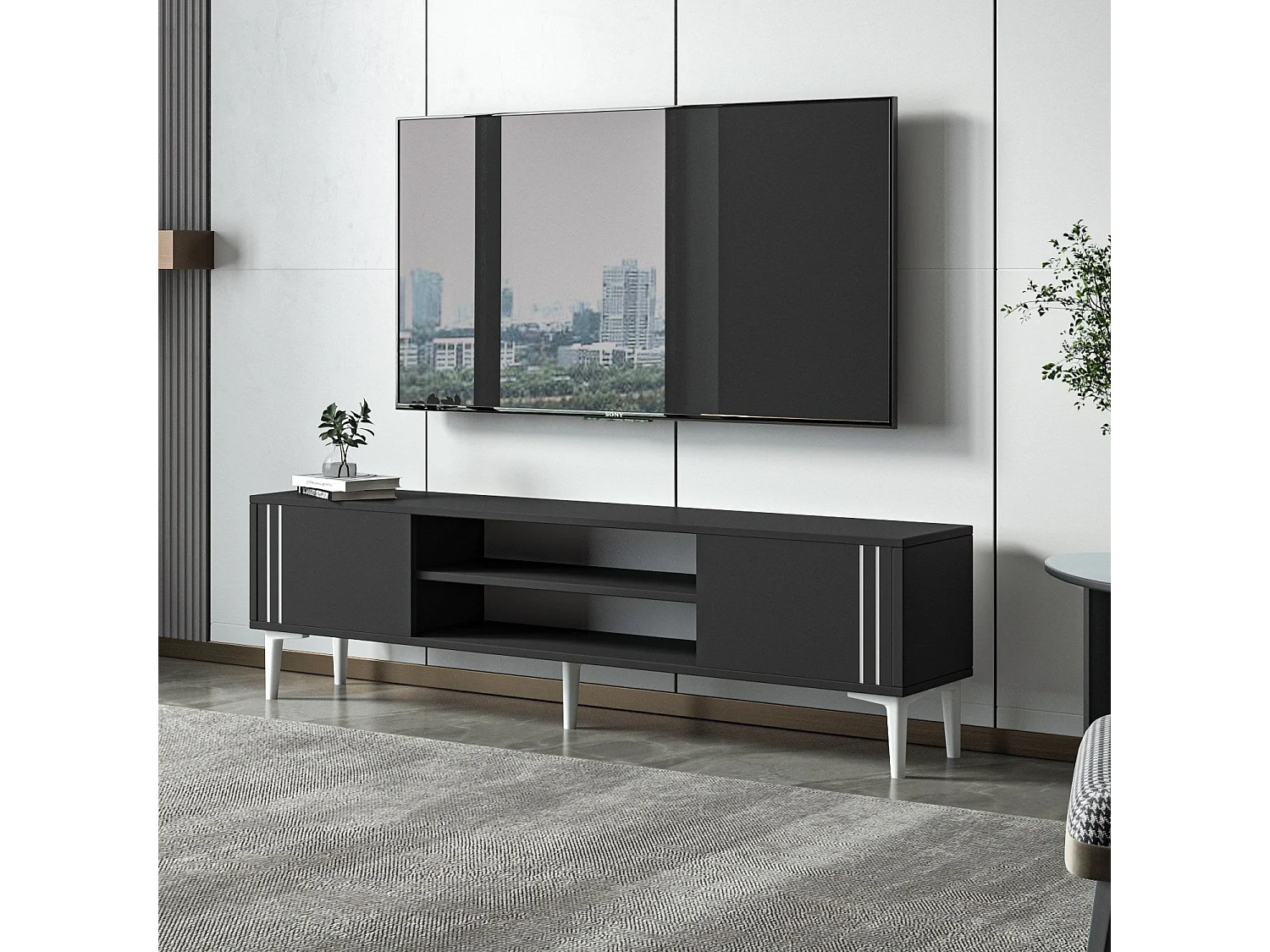 Mobile porta TV – 140 cm – Antracite – Pannello truciolare rivestito in melaminico